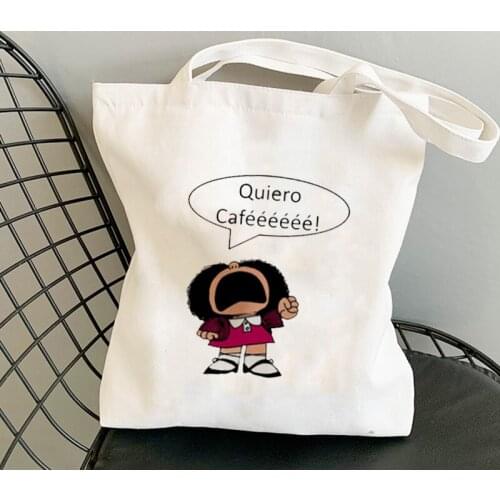 Mafalda and Quiero Cafe Printed Women Shoulder Bags Cartoon New Cute Harajuku Female Kawaii Handbag Girls Wallet Funny Bags