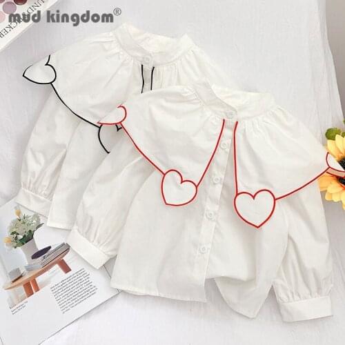 Mudkingdom Little Girls Shirts Heart Buttons Single Breasted Ruffle Solid Drop Shoulder Casual Shirt for Kids Fashion Clothes