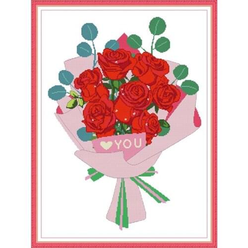 Love Rose Cross Stitch Embroidery Kits Flowers DMC Cotton Thread Painting DIY Needlework 14CT Printed Fabric 11CT Counted Canvas