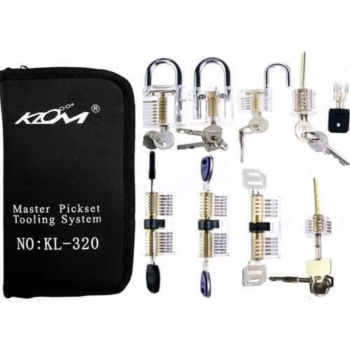 9pcs Transparent practice Lock Training Set with top quality klom 32pcs locksmith repairing Pick Tools