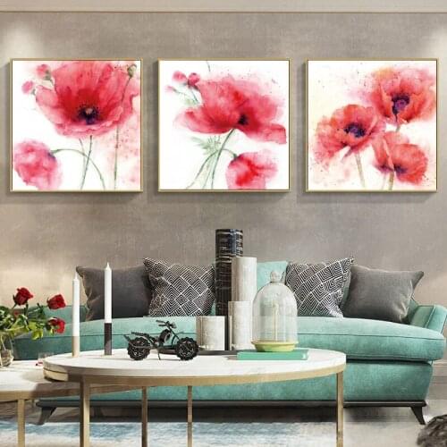 Pieces Watercolor Flowers Red Poppy Posters Wall Art Canvas Picture Home Decor Paintings for Living Room Bedroom Decoration