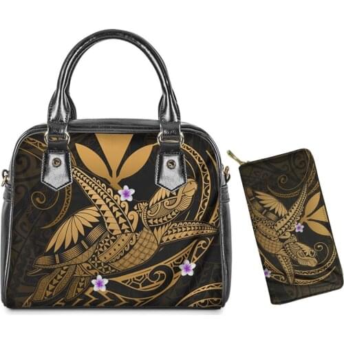 Noisydesigns Female Zipper Shoulder Purse Large Capacity Messenger Bag Sets Traditional Tribe Patten Kanaka Maoli Flower Handbag