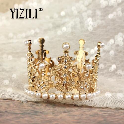 YIZILI New Girls Small Size pearl Tiara Crystal Flower Crown Tiaras Party Mini Tiara Wedding Hair Accessories Jewelry C052