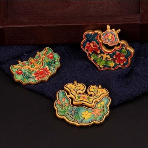 Original design enamel porcelain colorful craft Ruyi lock pendant Chinese retro style unique charm men and women silver jewelry