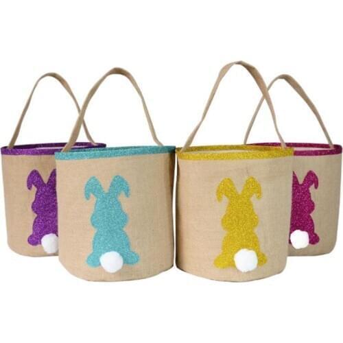 Easter Bunny Bags for Egg Hunts Burlap Easter Rabbit Basket Shopping Tote Handbag Kids Candy Bag Bucket Party Supplies SN3684