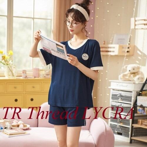 Pullover Short Sleeve Shorts Pants Casual Pajama Jammies Girl Lady Womens Cozy Sleepwear O-Neck Pyjamas TR Thread LYCRA NLZM