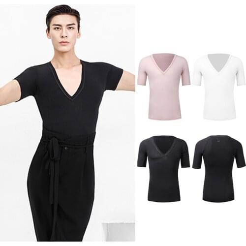 New Latin Dance Clothes Adult Male Summer Dance Wear Tight Tops Black White Samba Cha Cha Salsa Dancing Practice Shirts DNV14922