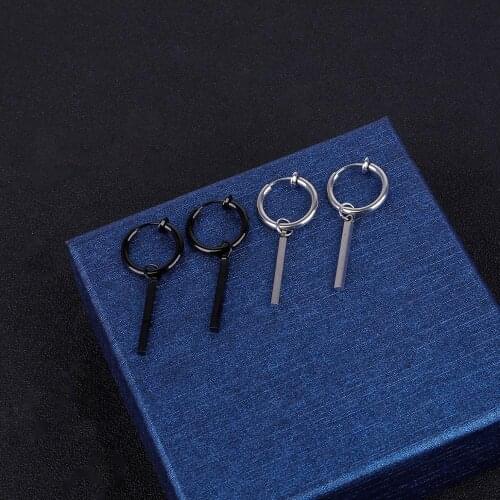 1pc/lot Black Silver Color Fashion Hip Pop Men Women Party Stainless Steel Earrings Chain Tassel Stick Ear Buckle Ear Clip