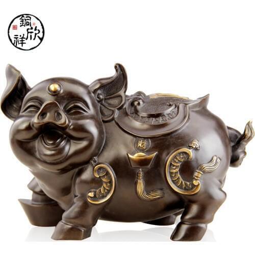 Pure Copper Feng Shui Pig Handicrafts One of Twelve Zodiac Brass Animal Statue Home Office Decoration Free Shipping