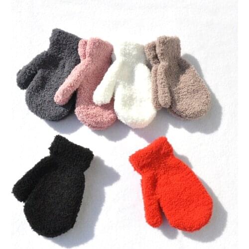 Warmom Plush Thick Warm Baby Gloves Winter Plus Velvet Mittens Children Kid Coral Fleece Full Finger Gloves For 5-11Y Kids Glove