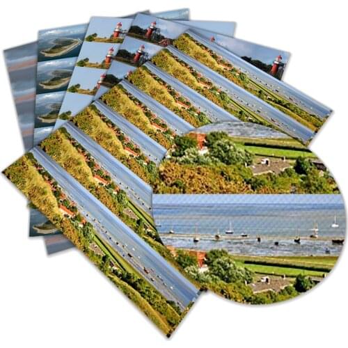 Famous landscape printing Faux Synthetic Leather Fabric Sewing DIY Bag Shoes Material 30X136CM