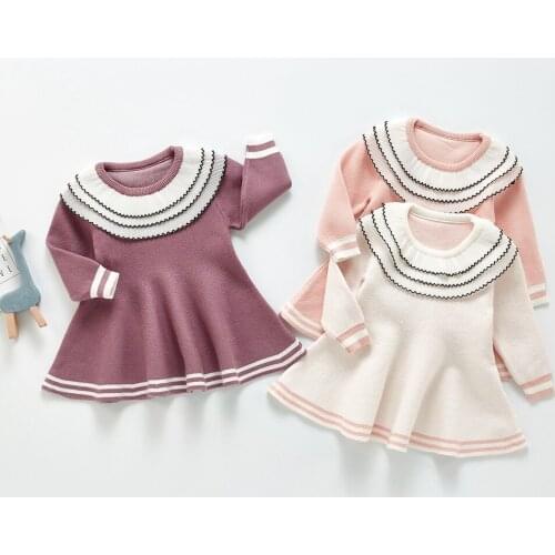 Sweet Autumn Girls Kids Princess Knitwear Dress Children Baby Long Sleeve Knitting Dresses Vestidos S12732