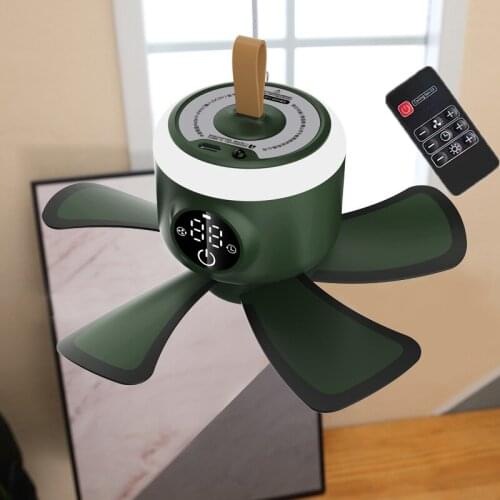 8000mAh USB Rechargeable Ceiling Fan Remote Control Timing Camping Fan 4 Gears Tent Fans with LED Lamp for Home Outdoor Bed