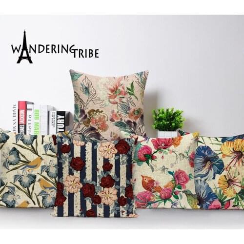 Vintage Decorative Cushion Covers Flower Floral Pillowcase Shabby Chic Throw Pillow Covers Custom Living Room Cushions 45*45