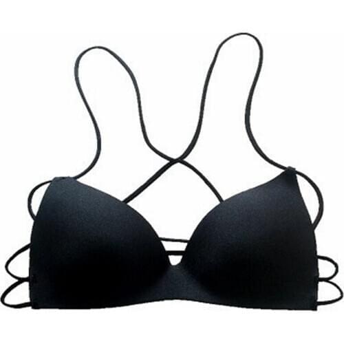 Women intimates Backless Underwear Sexy Strappy Bras Padded Wire free Push Up Bralette BH Deep V Black Fashion ladies