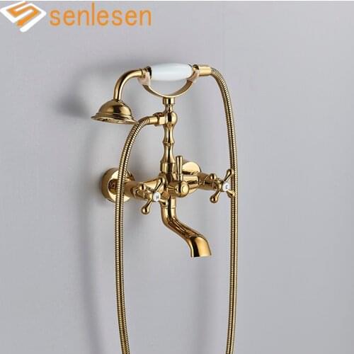 SENLESEN Bathroom Tub Faucet Chrome Wall Mounted Mixer Tap Telephone Style Hand Shower Sprayer