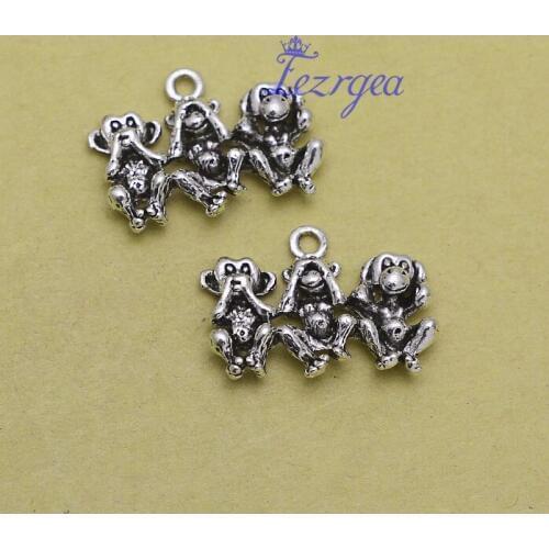 10pcs/lot--25x19mm, monkey chams,Antique Silver plated tone monkeys charms ,DIY supplies, Jewelry accessories