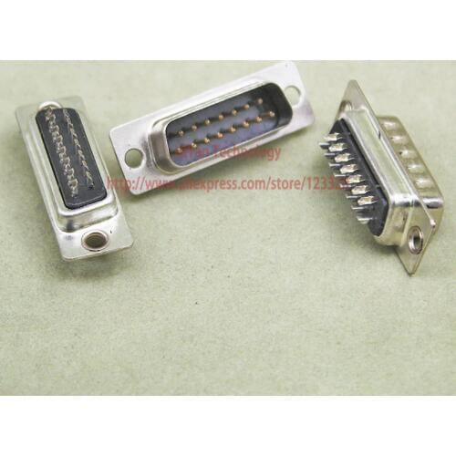 10pcs/lot) DB15 2Rows Black Parallel Port 15Pin D Sub Male 15 Way Wire Solder Connector Socket Plug VGA Adapter