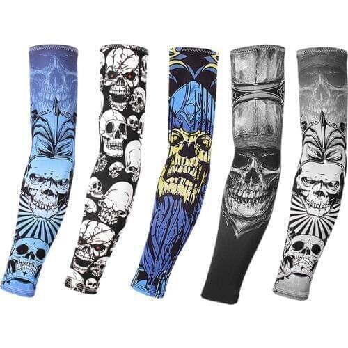 2 Pieces UV protective arm sleeve Tattoo men women Breathable cycling fishing tattoo sleeve cooling Sport cuff Skull arm cover