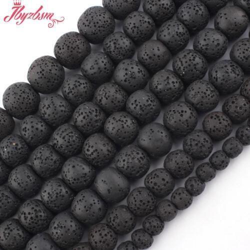 8,10,12,14mm Smooth Round Bead Black Lava Rock Natural Stone Beads For DIY Necklace Bracelet Jewelry Making 15" Free Shipping