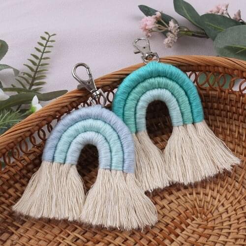 Hot selling Rainbow Keychains Women Handmade Boho Key Holder Metal Pendant Keyring Macrame Bag Charm Car Hanging Jewelry Gifts