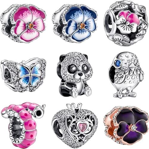 Rose Gold Silver 925 Charm Bracelets Women Zircon Stones T Bar Snake Chain Pink Fan Clover Love Heart Infinity Luck Fine Jewelry