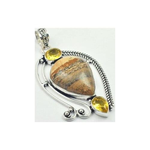 Picture Jaspers & Citrines Pendant Silver Overlay over Copper, USA Size 75mm , P4572