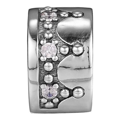 CKK Fit Pandora Bracelet 925 Sterling Silver Clear CZ Dazzling Crown Clip Beads Charms DIY Jewelry Making Wholesale