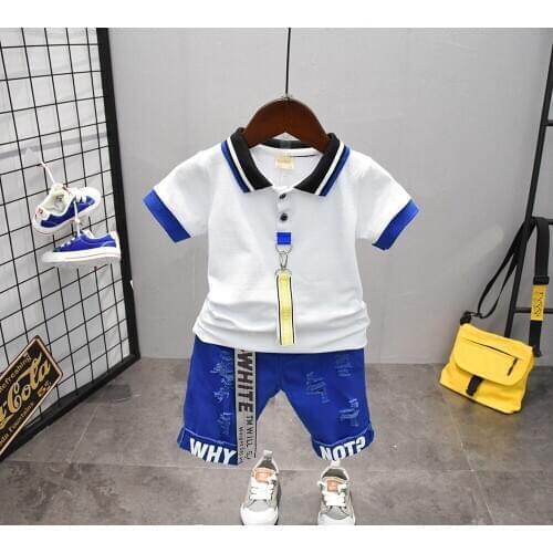 Baby Boys Clothes Sets Summer Cotton Letter Printed Boy Clothes Set 2PCS Lapel t-shirts+Shorts Kids Children Clothing Suit 2-7Y