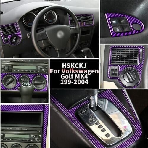 For Volkswagen VW Golf 4 MK4 Purple Carbon Fiber Interior Stickers Storage Head Light Button Switch Steering Wheel Accessorie