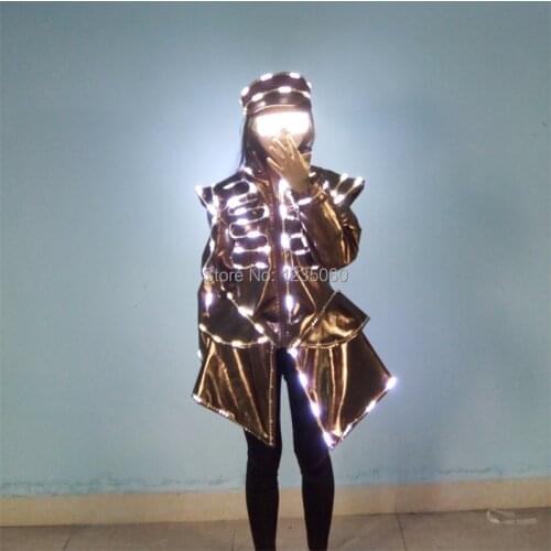 Hot Sale LED Luminous Waiter Uniforms With Glasses And Hat Growing Light Up DS DJ Party Bar KTV Nightclub Waiters Clothes