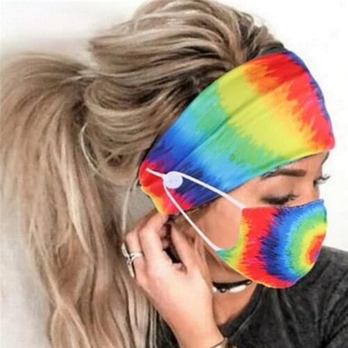 Tie-Dye Cotton Button Hair Band For Girls Women Printed Hair Band Mask Scarf Ornament Yoga Sports Elastic Hair Accessories