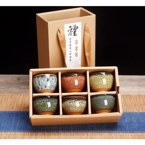 Exquisite 6pcs temmoku glaze Cup,Gift box China tea cup set,Travel Tea Bowl Tea Set Chinese Teacup Sets Drinkware Gift