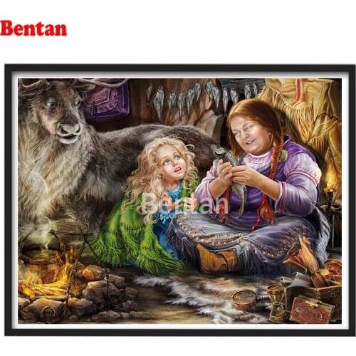5D Full Square Diamond Painting Russian warm family mother and daughter elk Cross Stitch Kits Embroidery Diamond Mosaic Wall Art