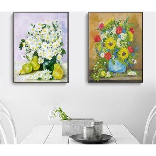 Sunflower Painting Rustic Home Decor Flower Poster Bouquet Rose Abstract Wall Art Canvas Painting for Living Room Decoration