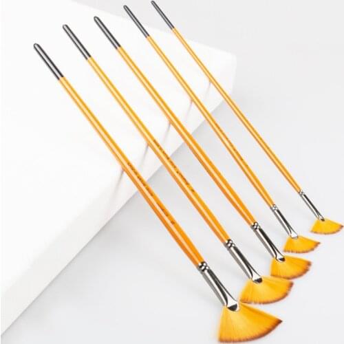 5Pcs/set Gouache Painting Pen Nylon Hair Wooden Handle Paint Brush Kids Student Fan Shap Drawing Brushes Artist Brush Set