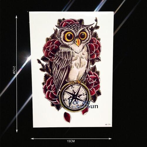 Cool Large Owl Tattoo Waterproof Fake Arm Tattoo Sleeve Decals PHB278 Owl Rose Compass Design Temporary Tattoo Stickers Body Art
