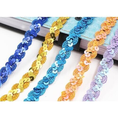 12m/lot 15mm 20 colors Sequins Lace Ribbon DIY Sparkly Lace Trims Applique Sewing Accessories Wedding Party Decoration