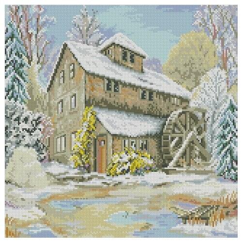 Winter Watermill Snow scene Clear Picture Top Quality Cross Stitch Kits 14CT Unprinted Sewing kit Embroidered Handmade Decor