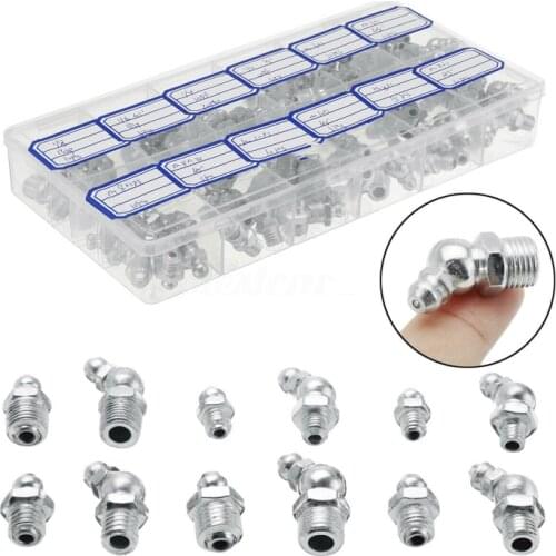 130Pcs Zinc Alloy M6 M8 M10 Hydraulic Grease Nipples Fitting Set Car Accessories Kit Straight, 45-Degree Angled