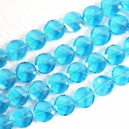 Sky Blue Crystal Glass 14mm Coin Faceted Diy Jewelry Fashion Loose Beads 15"B751