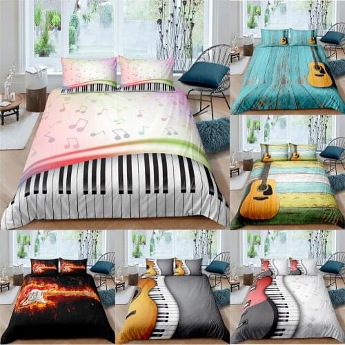 2021 New Guitar Piano Keys 3D Bedding Set Queen/Twin/King Size Duvet Cover Pillowcase Christmas Decoration for Home Textiles
