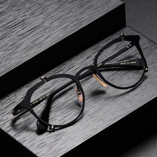Pure titanium designer customized myopia anti Blu ray retro fashion elliptical titanium spectacle frame irregular splicing glass