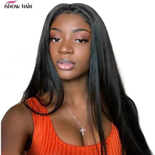 Ishow 13x6 Lace Frontal Wig Brazilian Bone Straight Human Hair Wig Pre Plucked 30 inch Transparent Lace Front Wig For Women