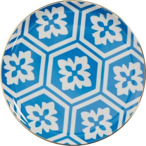 Morocco Pattern2 Blue Flat Plates 20cm- 7.87 İnch for Lunch Service for 6, 6 Piece, Cake Plate