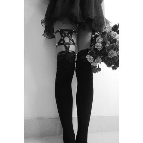 Sexy Fashion Harajuku Punk Rock Studded Rivets pentahedral star Garter Belt Elastic Leg Ring Free Shipping Retail and Wholesale