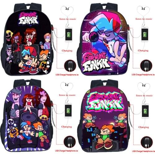 Friday Night Funkin Backpack Cartoon Bookbags Anime School Bags Boys Girls USB Charging Daily Rucksack Men Women Travel Knapsack