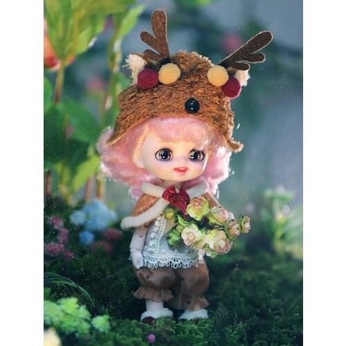 Dream Fairy 1/8 BJD Doll 6 inch Cute Animal Dress Up Little Stag Ball Jointed Doll Makeup DIY Toy Mini Pocket Doll for Girls