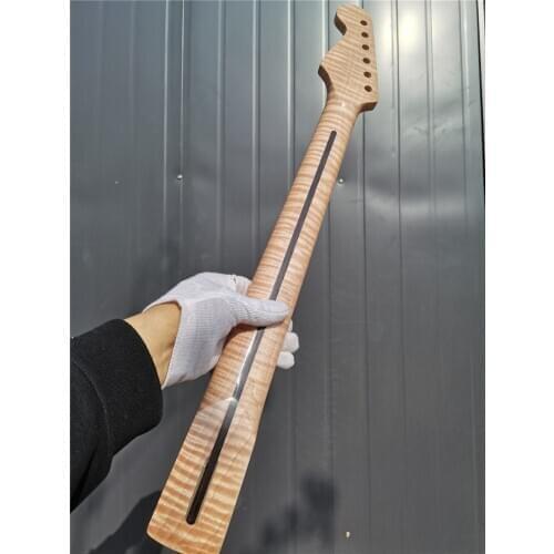 40# Tiger Flame Maple Guitar Neck 21 Fret 25.5inch Dark Yellow Pearl Dot Inlay DIY