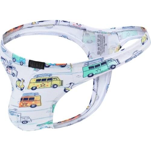 Mens Thong Underwear Sexy Cotton Print U-convex Pouch Men Thongs & G Strings Tangas Hombre Ropa Interior T-back Thongs